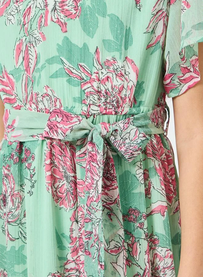 Styli Teen Girls Floral Dress with Tie Belt